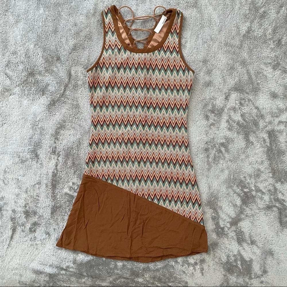 bar&chic Racerback Tank Chevron Tennis Style Dress Lace Up Back Small